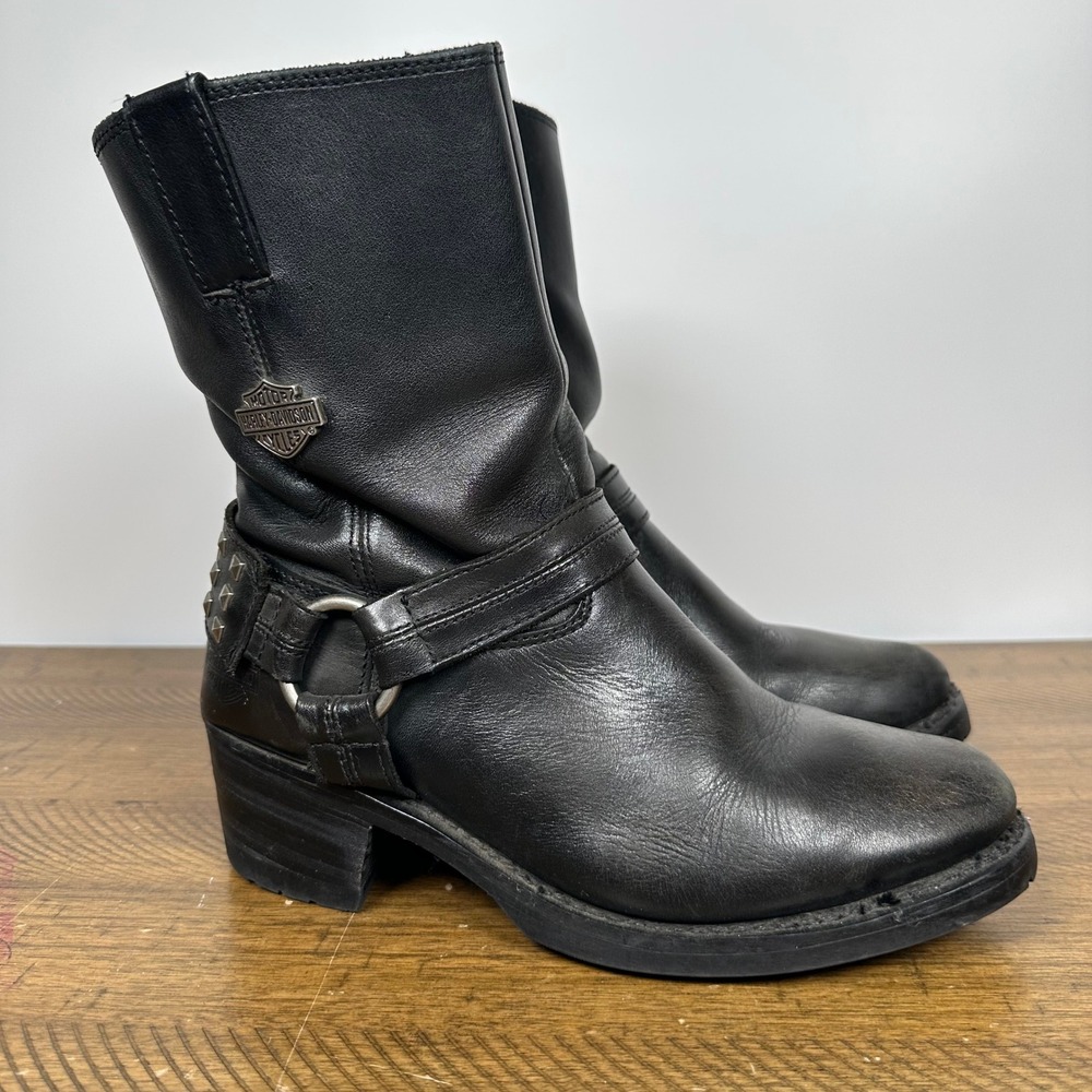 Harley-Davidson Boots Women 9 Black Mylie Leather Studded Harness Zip Motorcycle